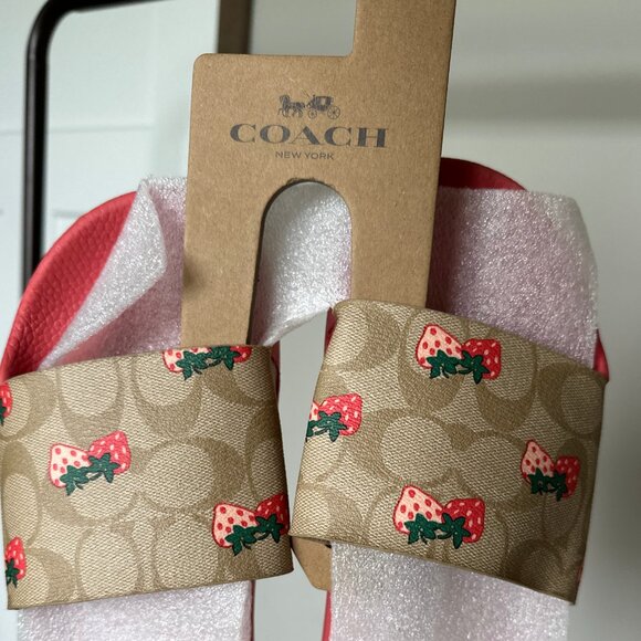 Coach Tan and Red Sandals with Strawberry Print - Picture 2 of 3